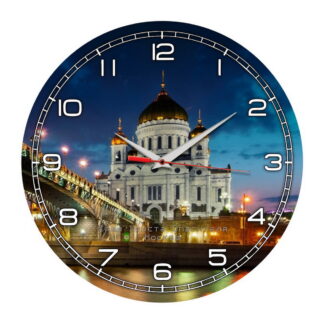 Часы на стену «Храм Христа Спасителя и огни Москвы»