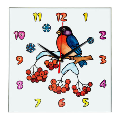 Часы раскраска для детей «Птичка на ветке рябины»