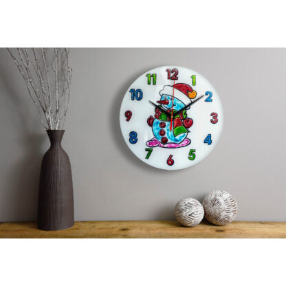 Часы раскраска на стекле для детей «Снеговик в шапке»