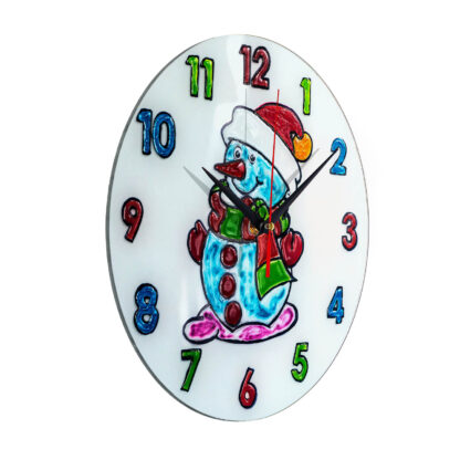 Часы раскраска на стекле для детей «Снеговик в шапке»
