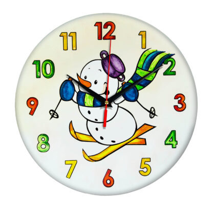 Часы раскраска для детей «Снеговик на лыжах»